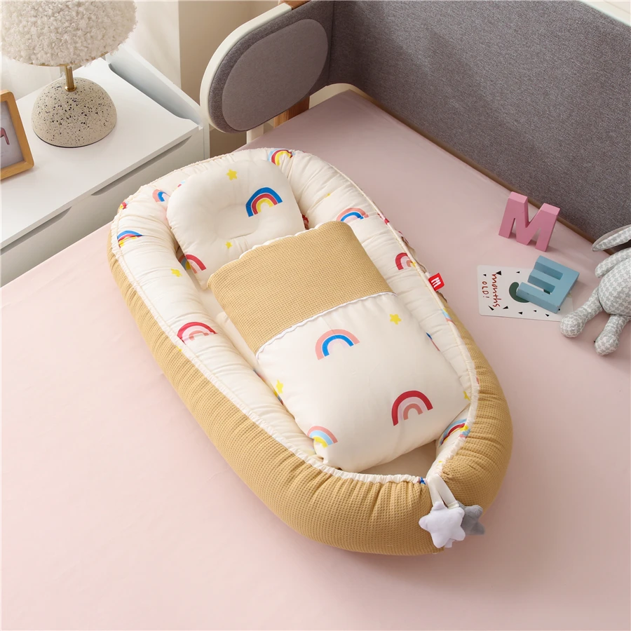 85*50Cm Di Động Nôi Cho Bé Kèm Mền Chần Gòn Mẫu Sơ Sinh VƯỜN Ươm Bông Babynest Bộ Chăn Ga Giường Cho Bé Trong giường Bionic Tử Cung Giường