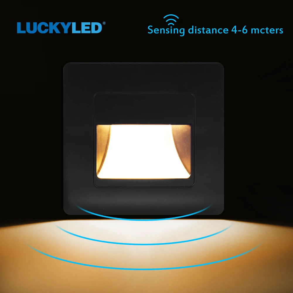 LUCKYLED Đèn Led Âm Trần Tường Đèn Cảm Biến Chuyển Động Cảm Biến Cầu Thang Ốp Lưng Đèn AC85-265V Bước Đèn Hành Lang Chiếu Sáng Trong Nhà Tường Chiếu Sáng