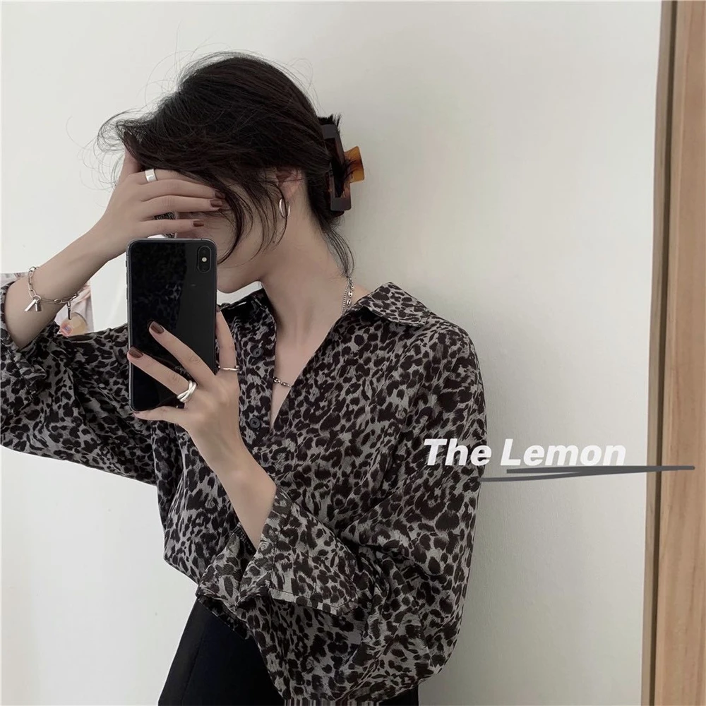 LMQใหม่ผู้หญิงสบายๆแฟชั่นเสือดาวแขนยาวTurn-Downเสื้อสำนักงานเลดี้Elegant Vคอปุ่มเสื้อหลวมๆสำหรับเสื้อ