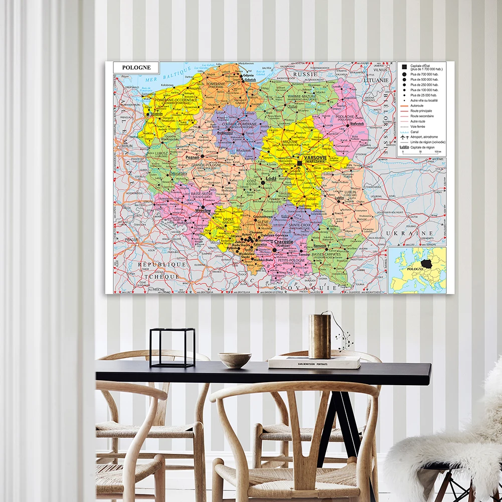 225*150Cm Trong Ba Lan Bản Đồ Chính Trị (Trong Tiếng Pháp) poster Lớn Không Dệt Vải Tranh Phòng Khách Nhà Trang Trí Đồ Dùng Học Tập