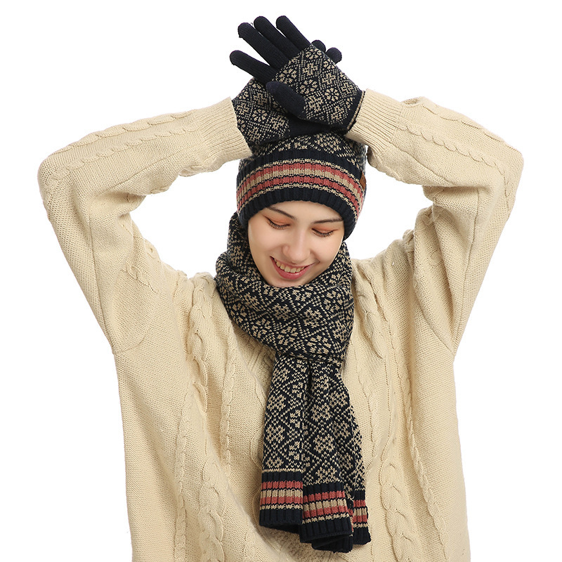 Maikun-Conjunto de tres piezas de lana tejida para hombre, cálido, de terciopelo, sombrero bufanda guantes