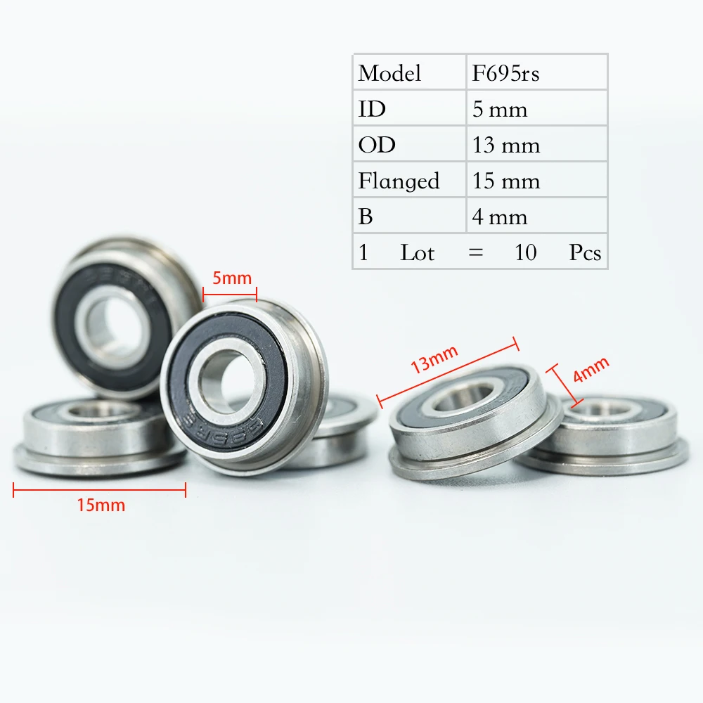 Inđộc Đáo F695 2RS Mang 5*13*4 Mm 10 Chiếc ABEC-7 Flanged Thu Nhỏ F695 RS Vòng Bi F695RS cho VORON Mobius 2/3 2/4 3D Máy In
