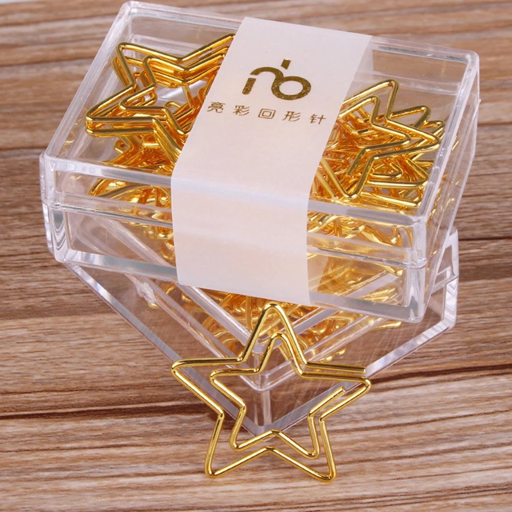 12 ชิ้น/กล่อง Kawaii Five Pointed Star กระดาษคลิปโลหะทองบุ๊คมาร์ค Memo PaperClip เครื่องเขียน Office คลิป