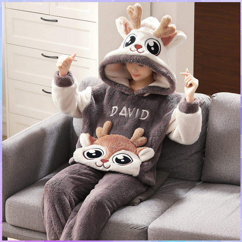Áo Gia Đình Bộ Dày Mùa Đông Dép Nỉ Homewear Nữ Nữ Ấm Đồ Ngủ Unisex Áo Quần Cặp Vợ Chồng Nhà Quần Áo Quần Phù Hợp Với