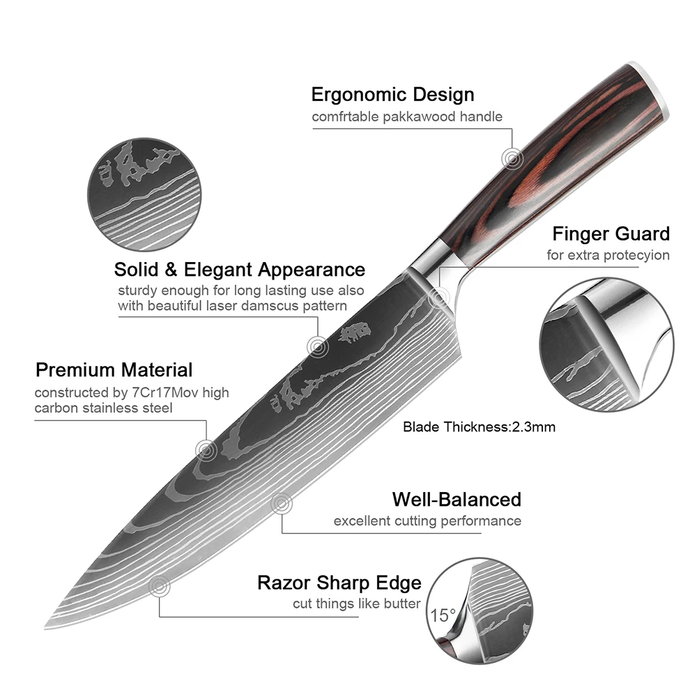 XITUO Đầu Bếp Dao 1-10 Chiếc Bộ Dao Nhà Bếp Laser Damascus Hoa Văn Sắc Nét Nhật Bản Dao Santoku Rau Củ Cắt Lát Tiện Ích dao