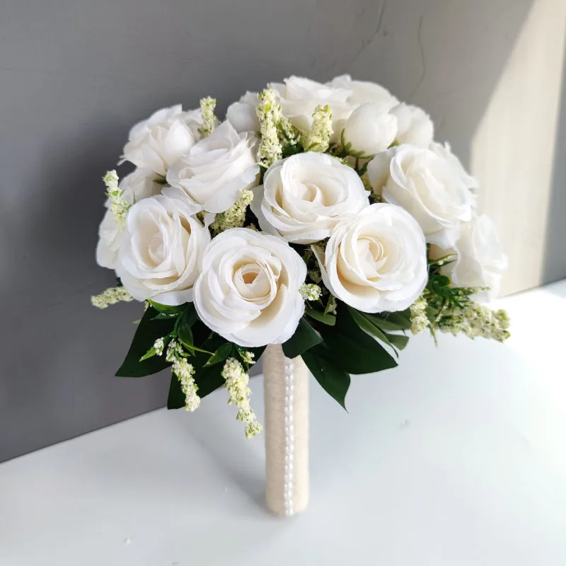 Bouquet da sposa damigella d'onore da sposa Fiori di seta bianchi Rose Sposa artificiale Fiore all'occhiello Spille Mariage Bouquet Accessori da sposa