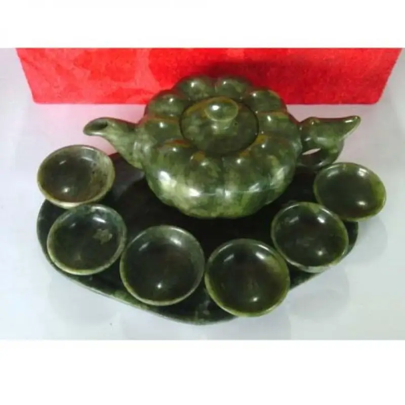 Set Rumah Tangga Set Teh Teko Giok Lantian Giok Alami Giok Ukiran Tangan Tiongkok