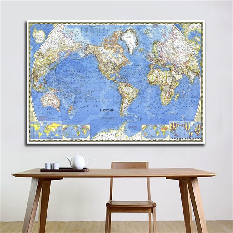 Mapa del mundo 1965 A2-59 x 42cm, mapa del mundo, fondo no tejido, papel para carteles de pared para sala de estar, suministros para el hogar y la Oficina, 1 ud.