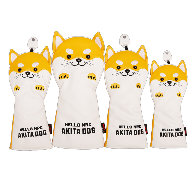 NRC ゴルフクラブヘッドカバードライバーフェアウェイウッドハイブリッドカバーセット素敵な秋田犬漫画動物 460cc