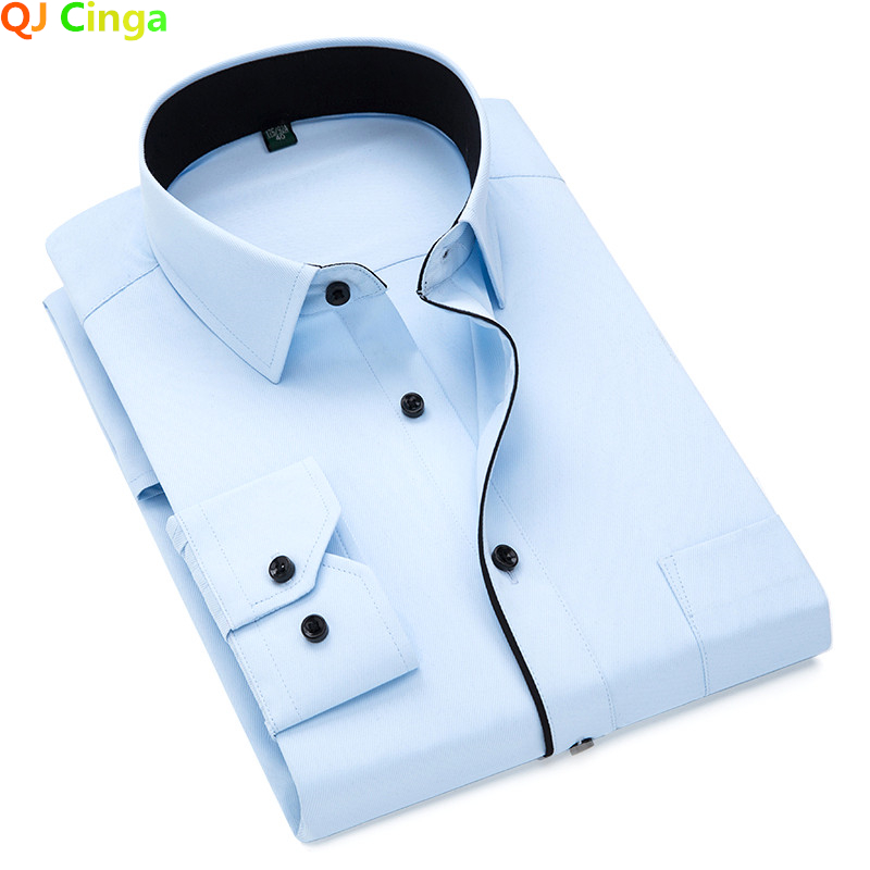 Camicia a maniche lunghe patchwork in bianco e nero da uomo, camicia in cotone da ufficio aziendale, Camisa/Chemise slim fit blu cielo S-5XL