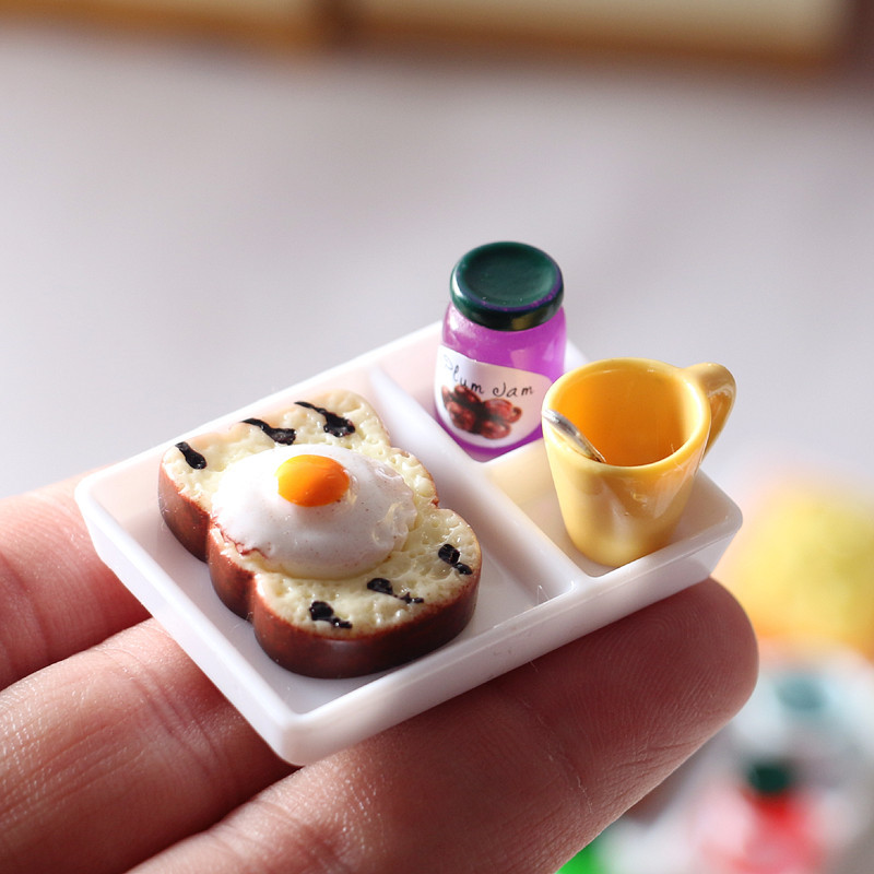 1 Set Puppenhaus Miniatur 1:12 Toast Brot Marmelade Platte Set Lebensmittel für Blyth Barbies OB11 Puppe Haus Dekor Küche Spielzeug