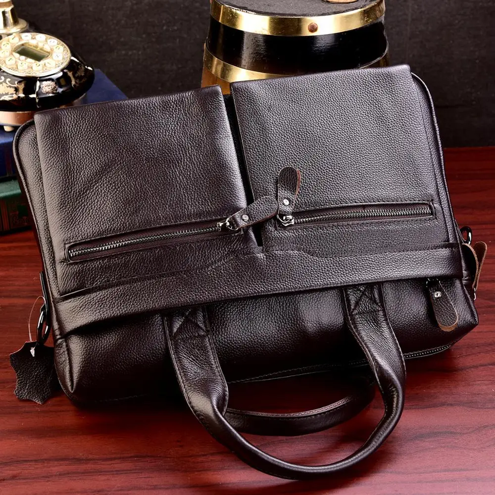 แล็ปท็อปธุรกิจผู้ชายหนังแท้กระเป๋าถือชาย Briefcases หนังผู้ชายคุณภาพสูง Cowhide หนังกระเป๋า Messenger