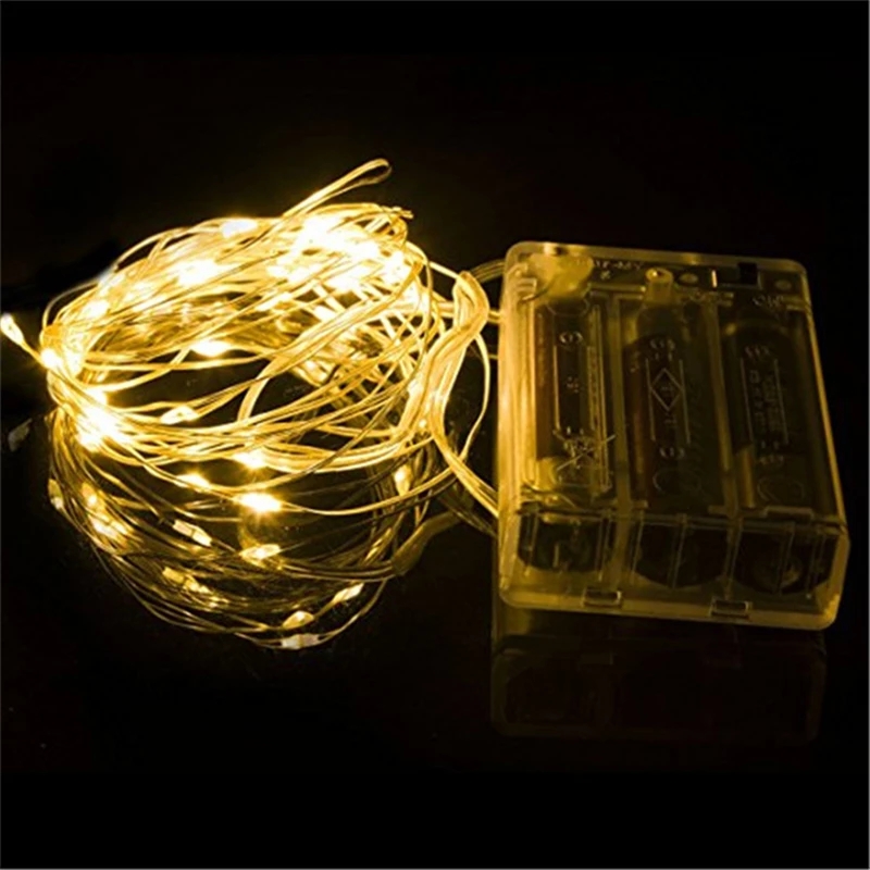 2M 20 3M 30 5M 50 10M 100Leds luces de hadas AA alimentadas por batería plata Led alambre de cobre cadena de luces decorativas