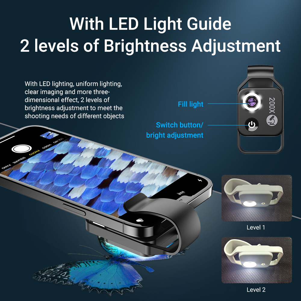 Apexel digital 200x mikroskop objektiv mit cpl mobile led führungs licht lampe mikro tasche super makro objektiv für iphone samsung handys