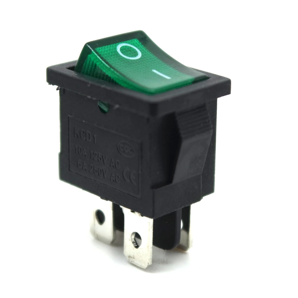 10PcsKCD1 Series 2/3/4/6 Pin Rocker Switch Power Switches 6A/10A250V125V 2/3 Position Black Button Mounting 15mm*21mm With light