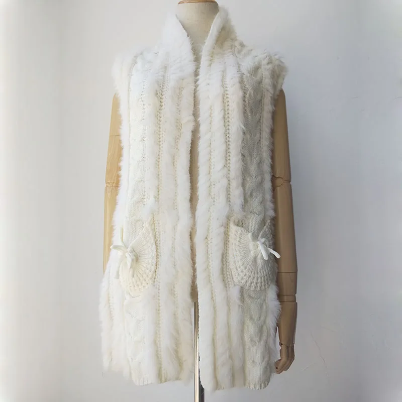 2019 automne tricoté réel Gilet de fourrure de lapin femme décontracté automne femmes véritable Gilet de fourrure Stock vendre comme prix pas cher