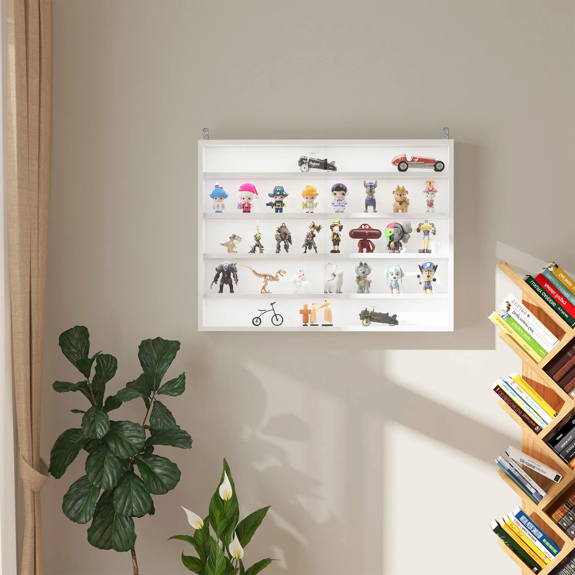HOMCOM Vitrina Pared para Colecciones con Estantes Ajustables Puertas de Vidrio