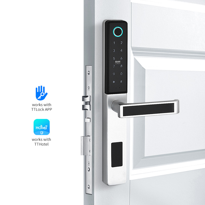 Jcsmarts IP65 Aplikasi TTlock Nirkabel Paduan Seng Tahan Air Kunci Sidik Jari Elektronik Pintu Ramping untuk Pintu Gerbang Kaca Aluminium