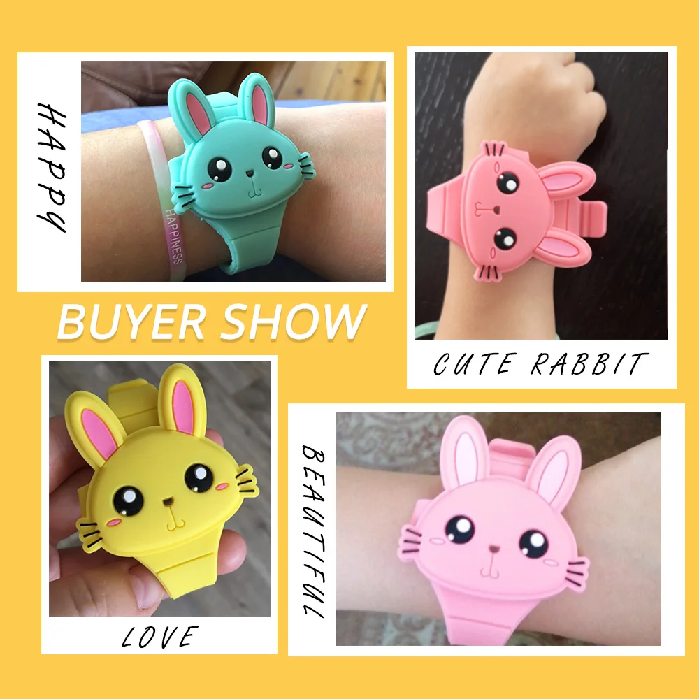 Led dos desenhos animados coelho crianças relógios com braelet adorável coelho eletrônico meninas crianças relógio senhoras flip cover estudantes relógio