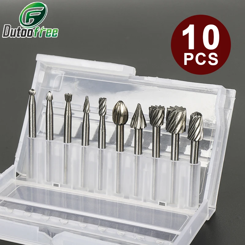 10 unids/set HSS fresa rotativa cortador enrutamiento broca Mini taladro herramienta rotativa accesorios carpintería metalúrgica con caja