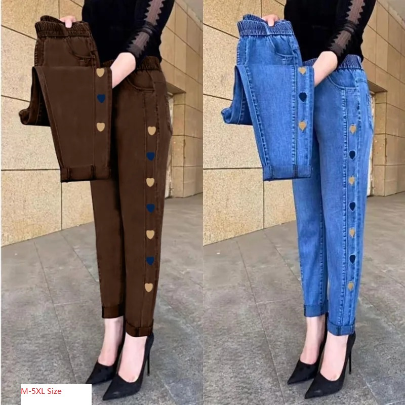 WinterEmbroidery กางเกงยีนส์ผู้หญิง Elastic High เอวกางเกงยีนส์ 5XL FashionWomen สีดํากระเป๋า MOM กางเกงยีนส์ผอมยืดกางเกงผู้หญิง