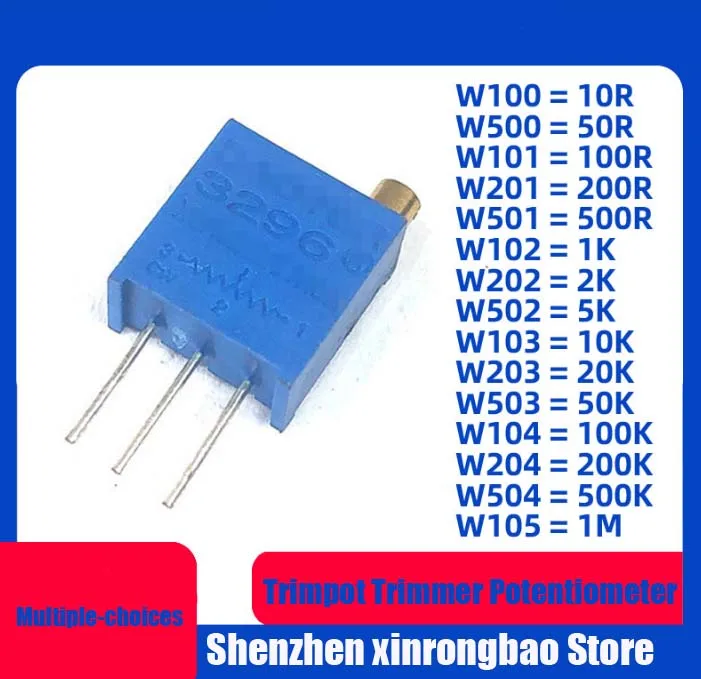 10 Chiếc 3296W 3296 50 100 200 500 Ohm 1K 2K 5K 10K 20K 50K 100K 200K 500K 1M Ôm 103 100R 200R 500R Trimpot Tông Đơ Cắt Chiết Áp