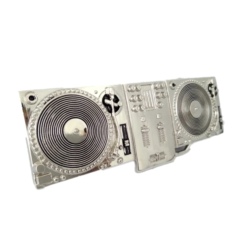 Silver Dj Playing Disco Players Turntables Metal Belt Buckle Mens Big Buckle for Belts Accessories Retail Custom Belt Clip