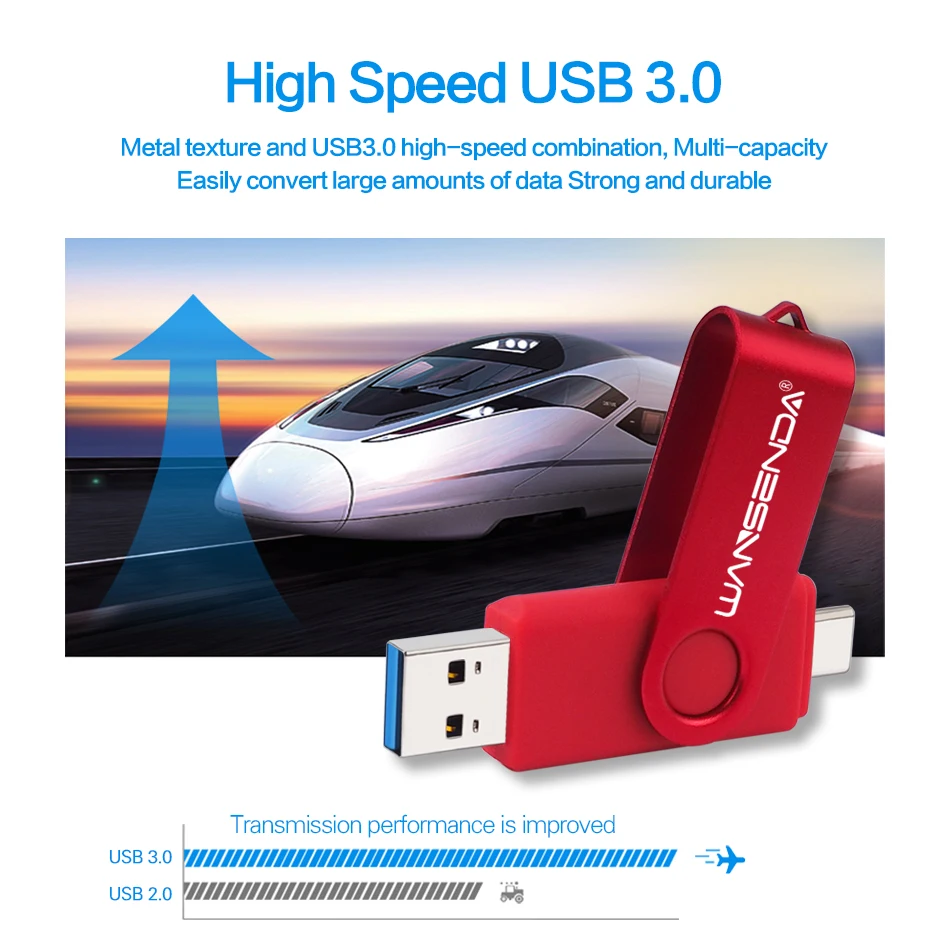 新しい WANSENDA USB 3.0 タイプ C USB フラッシュドライブ OTG ペンドライブ 512 ギガバイト 256 ギガバイト 128 ギガバイト 64 ギガバイト 32 ギガバイト 16 ギガバイト USB スティック 2 で 1 高速ペンドライブ