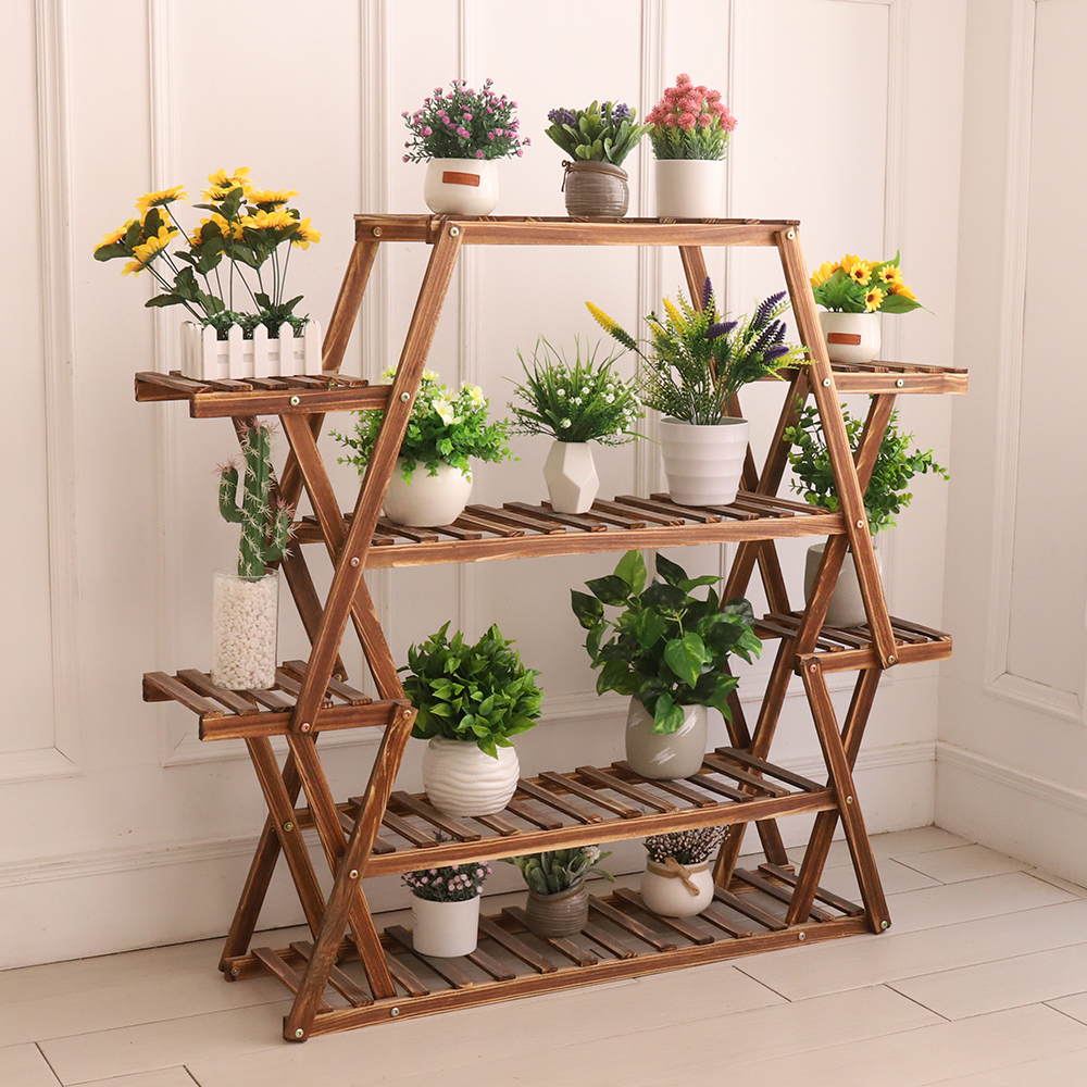 Großer dreieckiger Holz pflanzenst änder Innen 6 Tier Blumentopf halter Regal Ecke Display Rack Organizer Regale