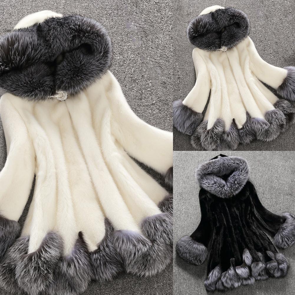 Kapuzen knopf Mantel Outwear Mantel Frau Kleidung 5xl Rock Mäntel Frauen pelzigen Jacken Winter Kunst pelz Plüsch Langarm