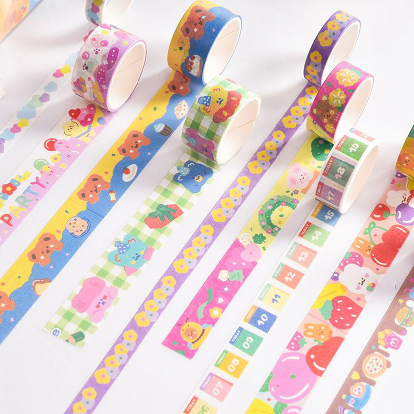 Kawaii Washi เทป5ม้วนเครื่องเขียนเกาหลี Escolar papeterie สติกเกอร์น่ารักกระดาษกาว scrapbook adhesiva washitape