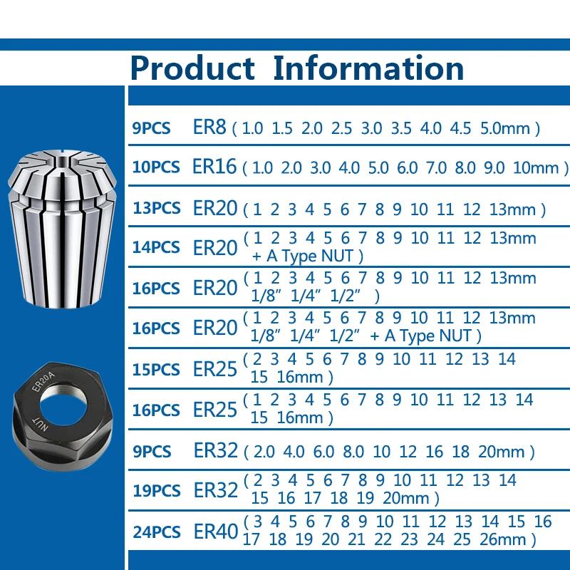 Juego de Portabrocas de precisión XCAN Spring Collet ER8 ER16 ER20 ER25 ER32 ER40 para máquina de grabado CNC, portaherramientas de torno de fresado