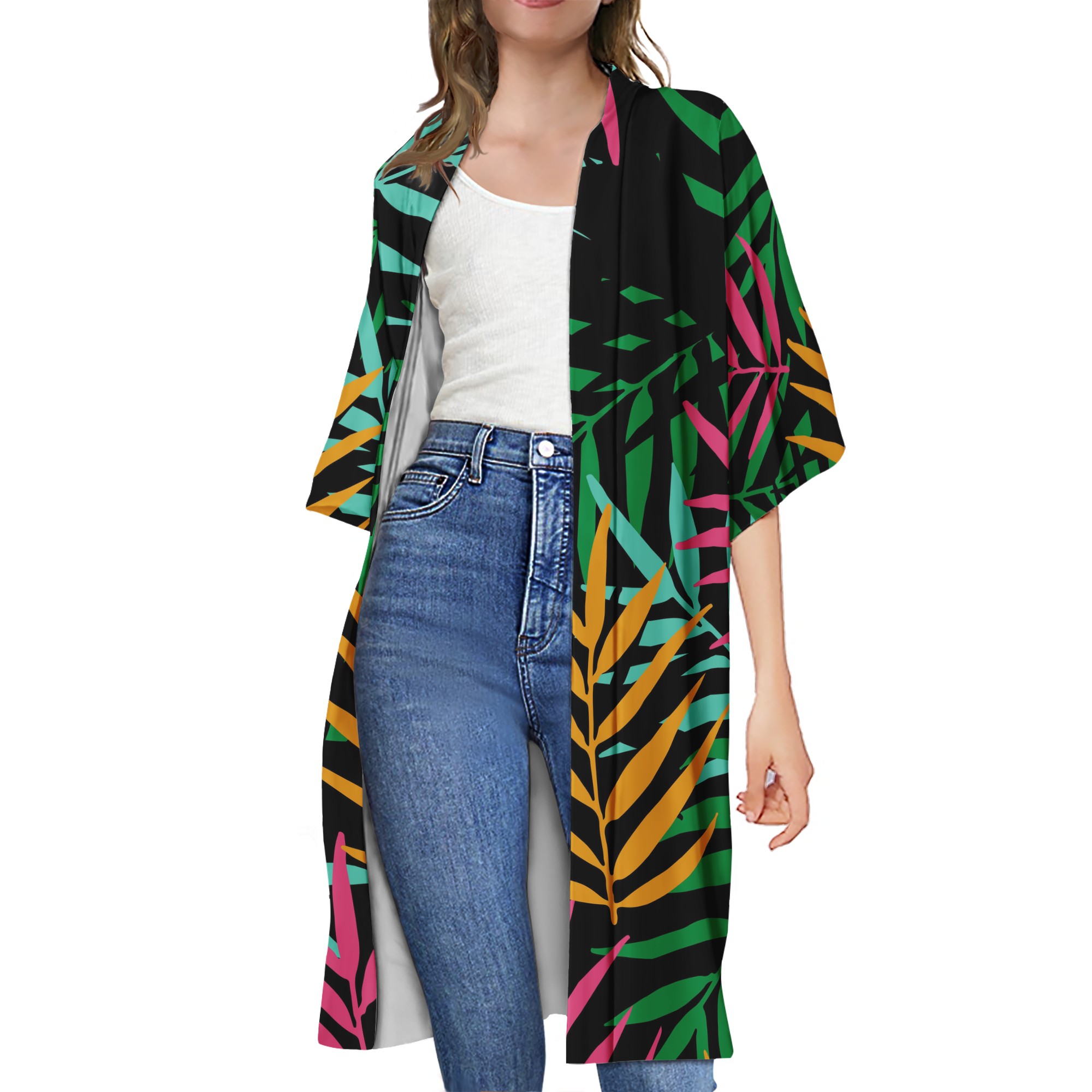 Jubah Kustom Desain Suku Polinesia Atasan Lengan Pendek Atasan Kardigan Wanita Mantel Parit Gadis Pelindung Matahari Kimono