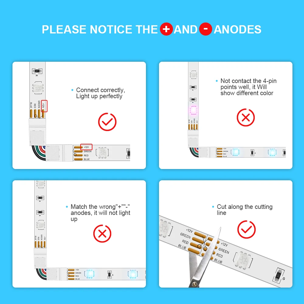 10 Uds. Conectores de 4 pines en forma de L ángulo ajustable (90-180 grados) conectores de tira LED para luces de tira LED RGB 5050 de 10mm de ancho