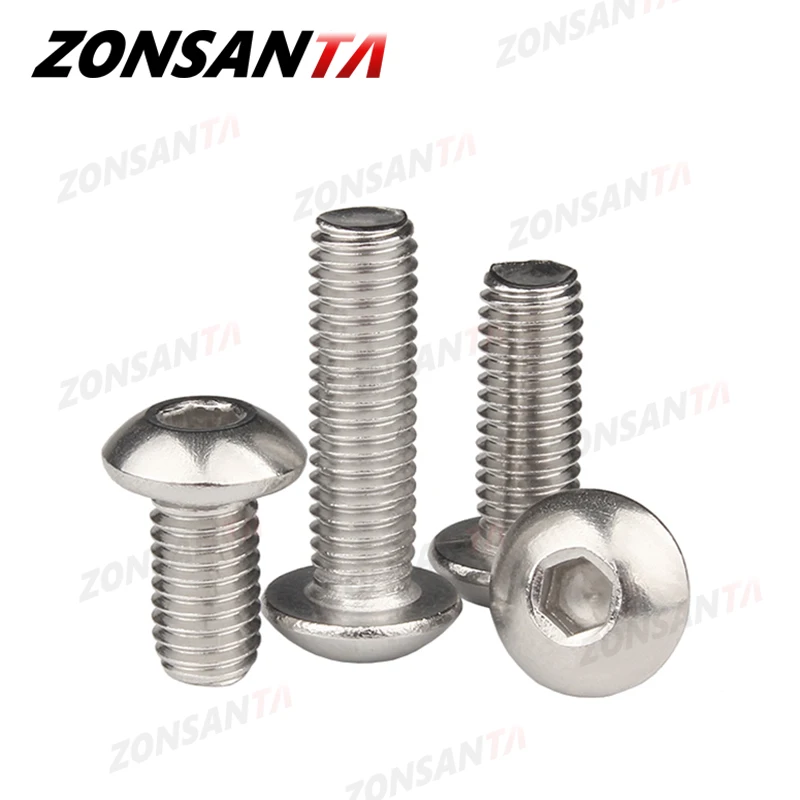 Zonsanta ISO7380 M2 M2.5 M3 M4 M5 M6 304 A2 Tròn 304 Thép Không Gỉ Vít Lục Giác Ổ Cắm Nút Đầu Allen bu Lông Cơ Vít