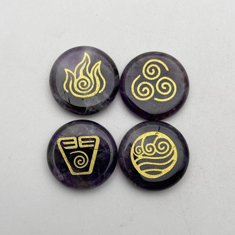 Amethysten natürliche stein Griechischen 4 elemente feuer wasser Boden wind Heilung und recovery Reiki energie symbol 4pc charme Ornamente