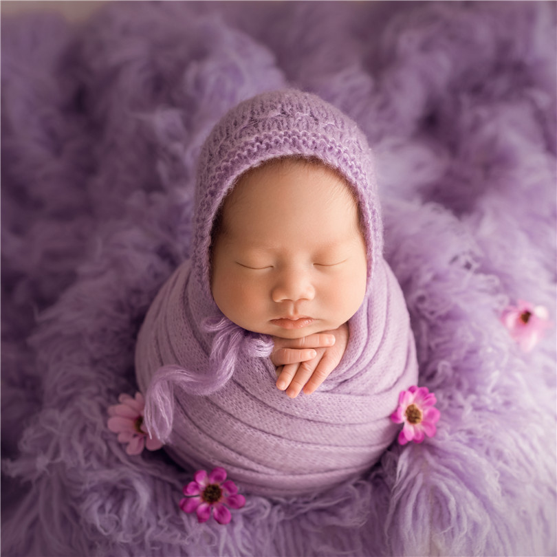 Vintage ถักยืด Fuzzy Wrap และหมวกกระต่ายชุดทารกแรกเกิดการถ่ายภาพ Prop โครเชต์ Mohair Wrap Bonnet ถ่ายภาพ