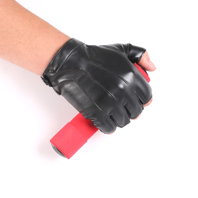 Перчатки мужские из искусственной кожи, тонкие, с открытыми пальцами