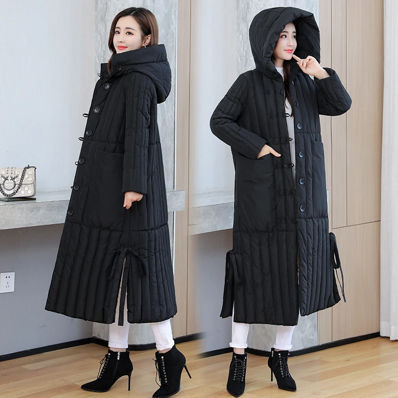 Chaqueta holgada coreana para mujer, Abrigo largo de algodón con capucha, Parkas gruesas, abrigo cálido holgado a prueba de viento para mujer 2024