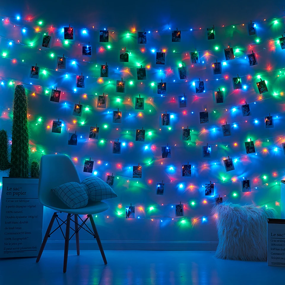 LED String light 5M 10M คลิป USB ไฟ LED Fairy แบตเตอรี่ดําเนินการ Garland ห้องนอนหน้าแรกงานแต่งงานตกแต่งคริสต์มาส