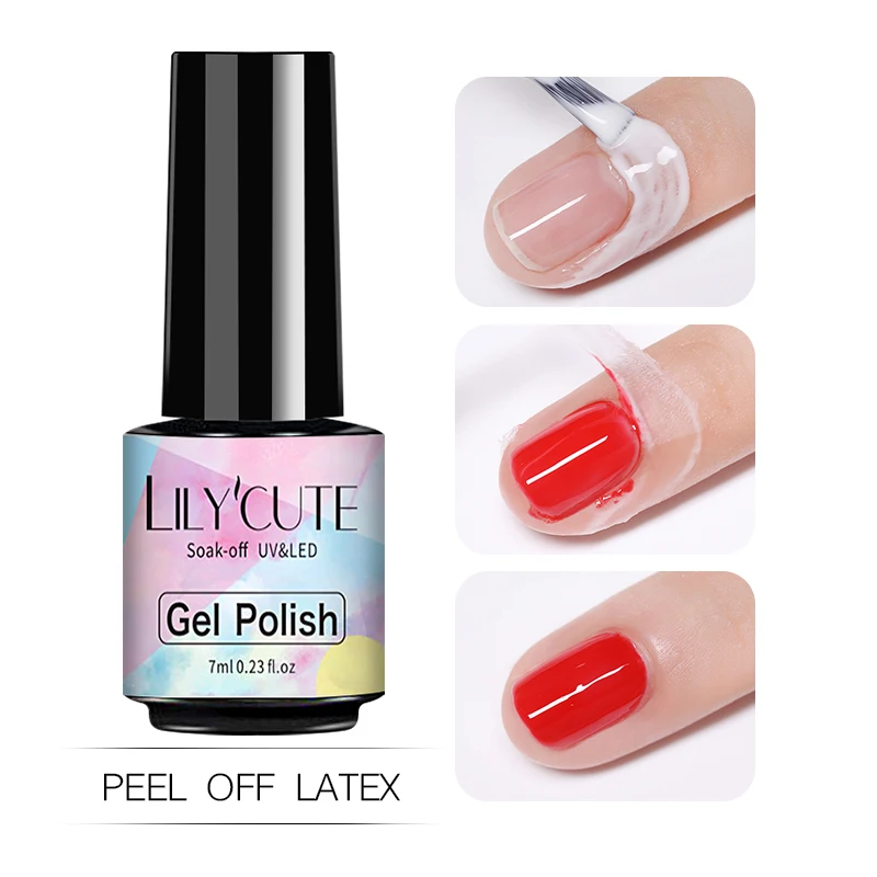 LILYCUTE 7ml/5ml pelar látex inodoro resistente al frío blanco cuidado de uñas Protector de bordes herramientas de estampado de Arte de uñas
