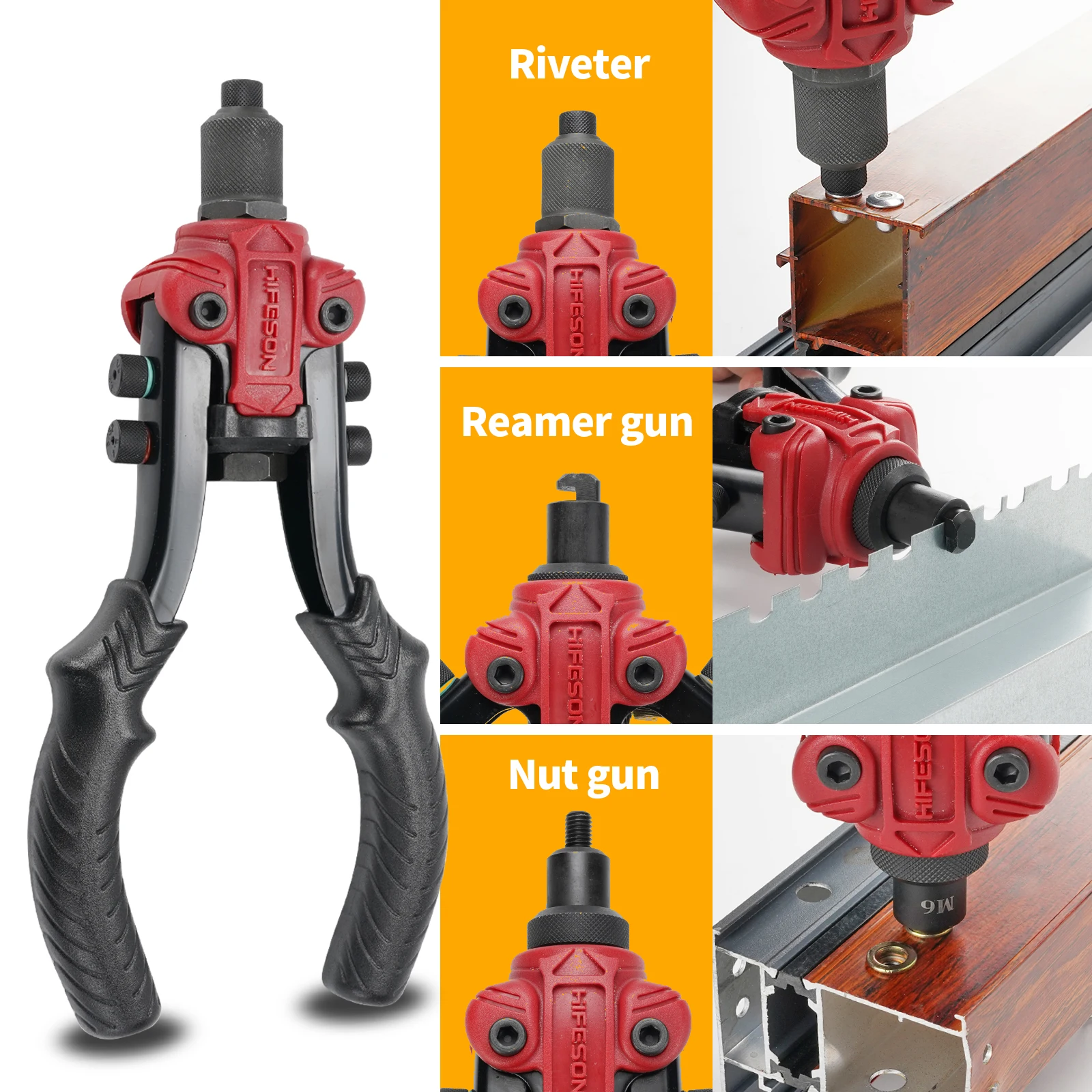 HIFESON 617 Đa Chức Năng Hướng Dẫn Sử Dụng Ram Súng Tán Đinh Hạt Súng Riveter Reaming Súng Mạnh Mẽ 3 Trong 1 M3-M10 Đai Ốc bộ