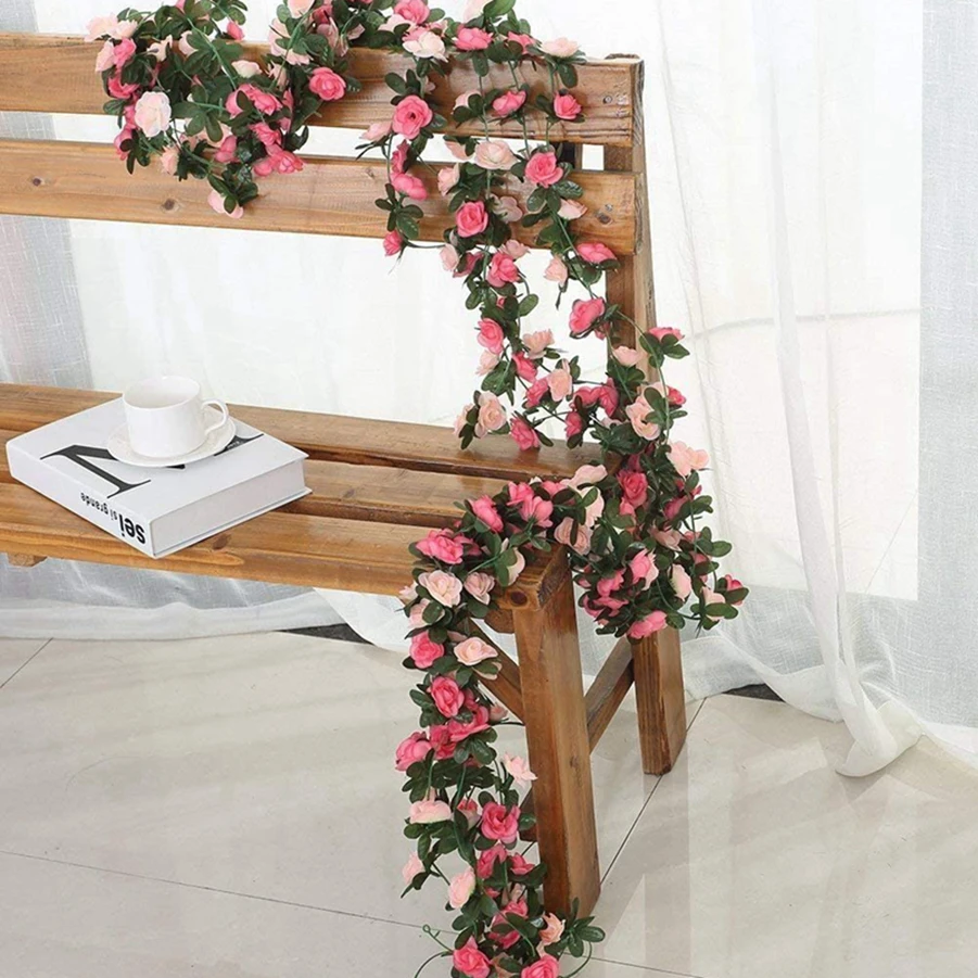 250CM 인공 장미 꽃 웨딩 홈 룸 장식 봄 가을 정원 아치 크리스마스 등나무 DIY 가짜 식물 포도 나무