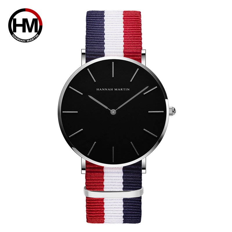 Reloj de pulsera de cuarzo japonés para hombre y mujer, cronógrafo informal de nailon negro, resistente al agua, Unisex