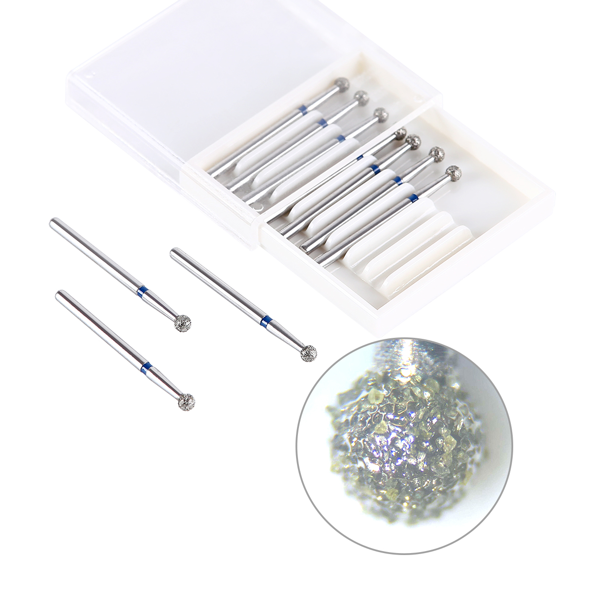 AZDENT 10 unids/pack Dental diamante fresa bola redonda de acero inoxidable 25mm FG 1,6mm para pieza de mano de alta velocidad 450000 r/min