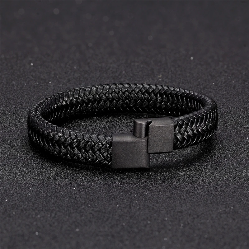 ผู้ชายคลาสสิกเครื่องประดับของแท้สายข้อมือหนังไทเทเนียมสีดำเชือก Magnetic Clasp สายรัดข้อมือสำหรับของขวัญเครื่องประดับชาย