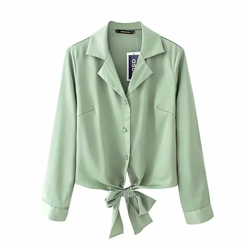 ยี่ห้อ Blusas Mujer De MOD เสื้อแขนยาวสีเขียวเสื้อสำนักงานสุภาพสตรีทำงานเสื้อแฟชั่นเสื้อผ้า Blusas สตรีเสื้อ