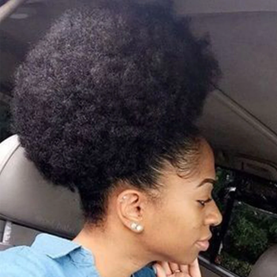 Afro kinky encaracolado cordão rabo de cavalo grampo de cabelo humano em extensões cabelo remy brasileiro 10 polegadas cor natural coque de cabelo
