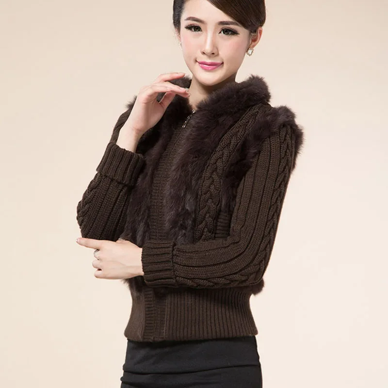 Manteau en fourrure de lapin à capuche à manches longues pour femmes, veste à col en fourrure de renard véritable, vêtements d'extérieur chauds, mode printemps