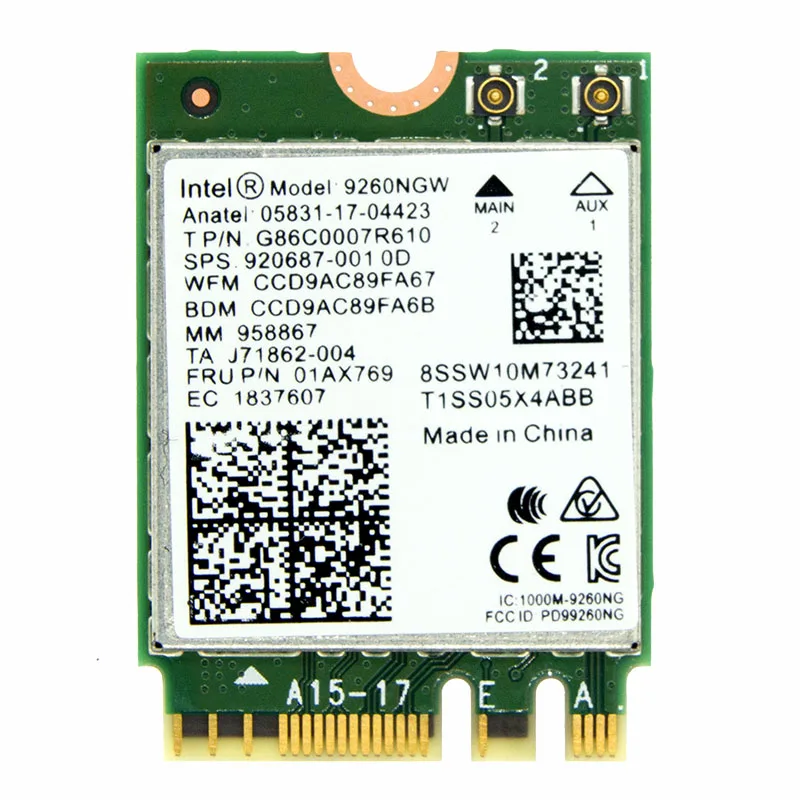 WDXUN Двухдиапазонный Wireless-AC 9260 9260ac Intel 9260NGW NGFF 802.11ac MU-MIMO 1730 Мбит/с 1,73 Гбит/с Wi-Fi + Bluetooth 5,0 Windows 10